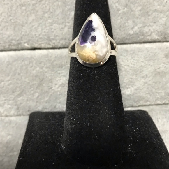 New Sterling Silver Purple Teardrop Morado Violet Flame Opal Ring Size 6.25 - Picture 4 of 14